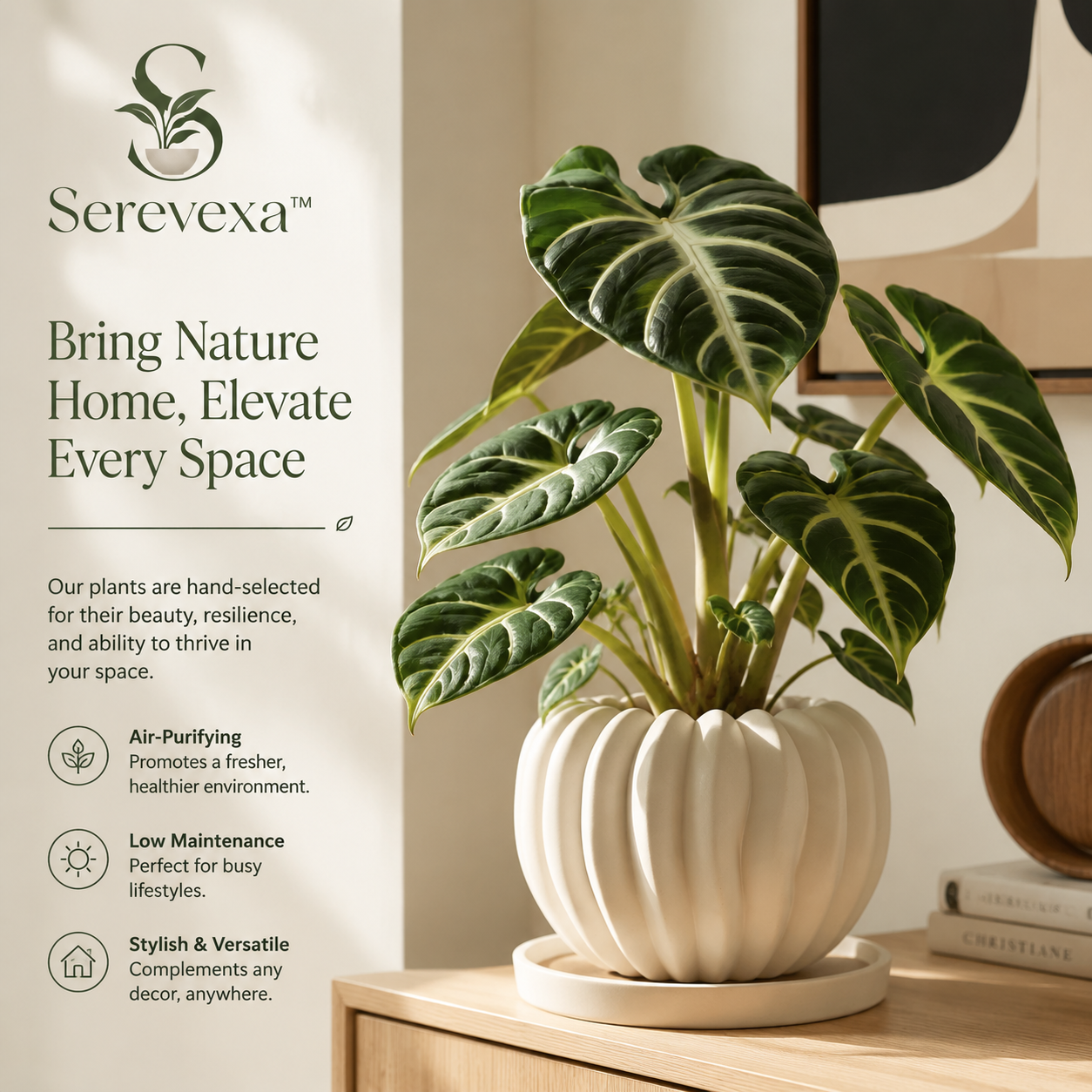 Serevexa™ Sculptural Bloom Ribbed Planter with Premium Indoor Greenery